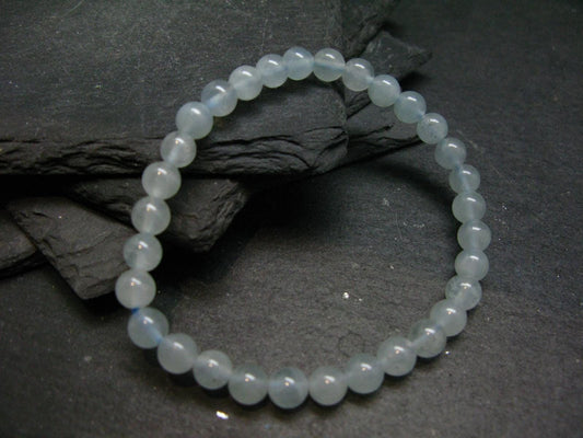 Aquamarine Genuine Bracelet ~ 7 Inches ~ 6mm Round Beads