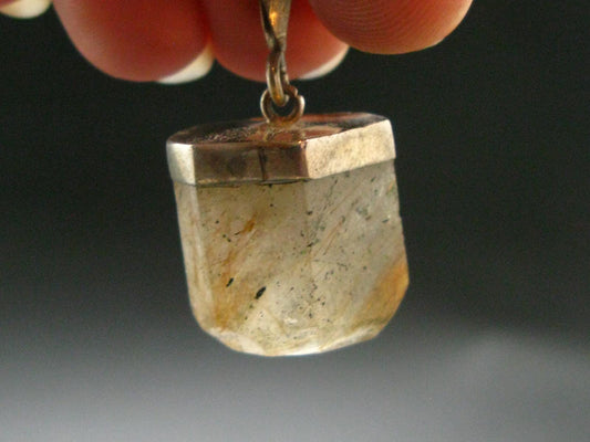 Fine Rutilated Quartz Crystal Silver Pendant from Brazil - 1.2" - 7.31 Grams