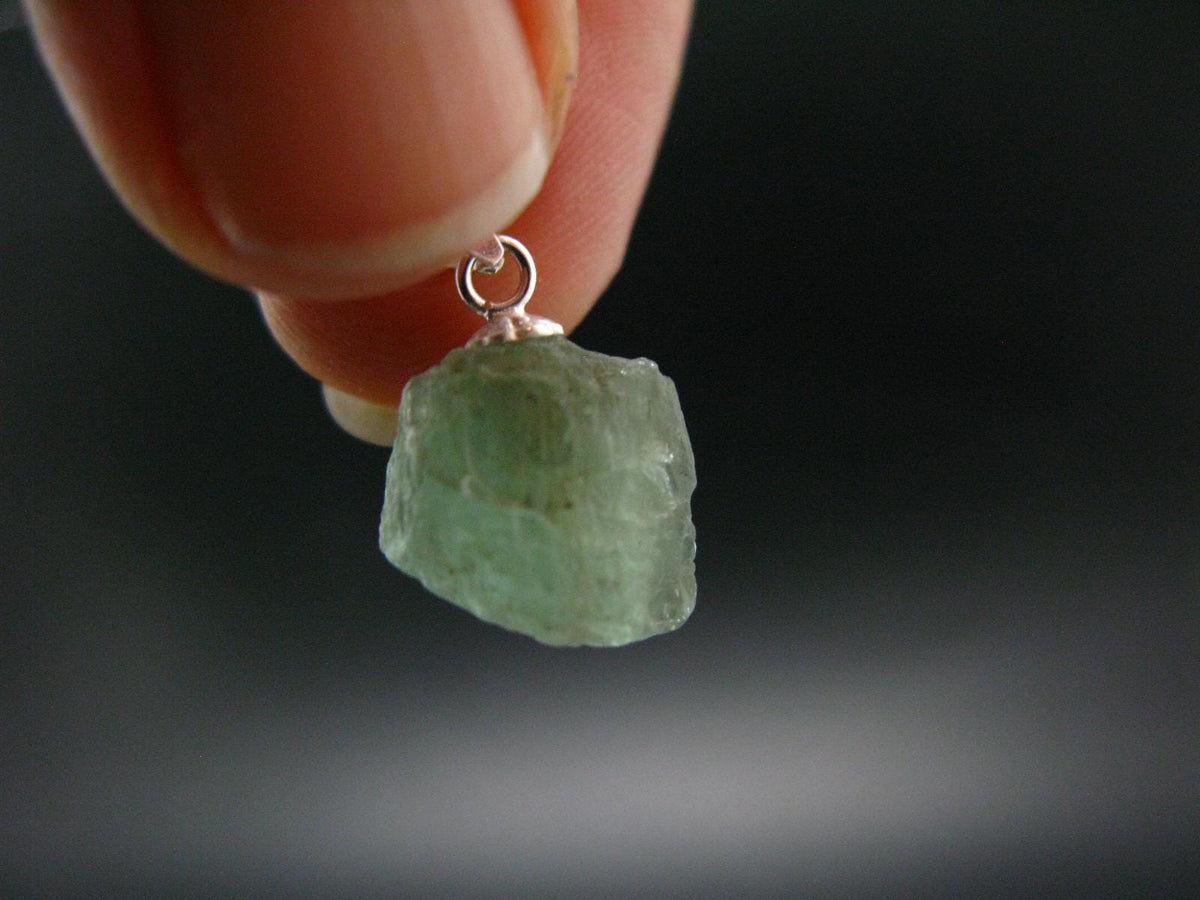 Extremely Rare Raw Gem Green Kornerupine Silver Pendant Crystal From Tanzania - 1.74 Grams - 0.7"