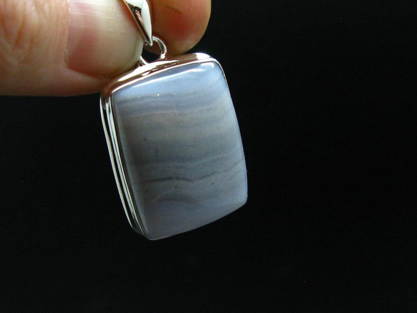 Rare Blue Lace Holly Chalcedony Agate Silver Plated Pendant From Malawi - 1.5" - 9.03 Grams