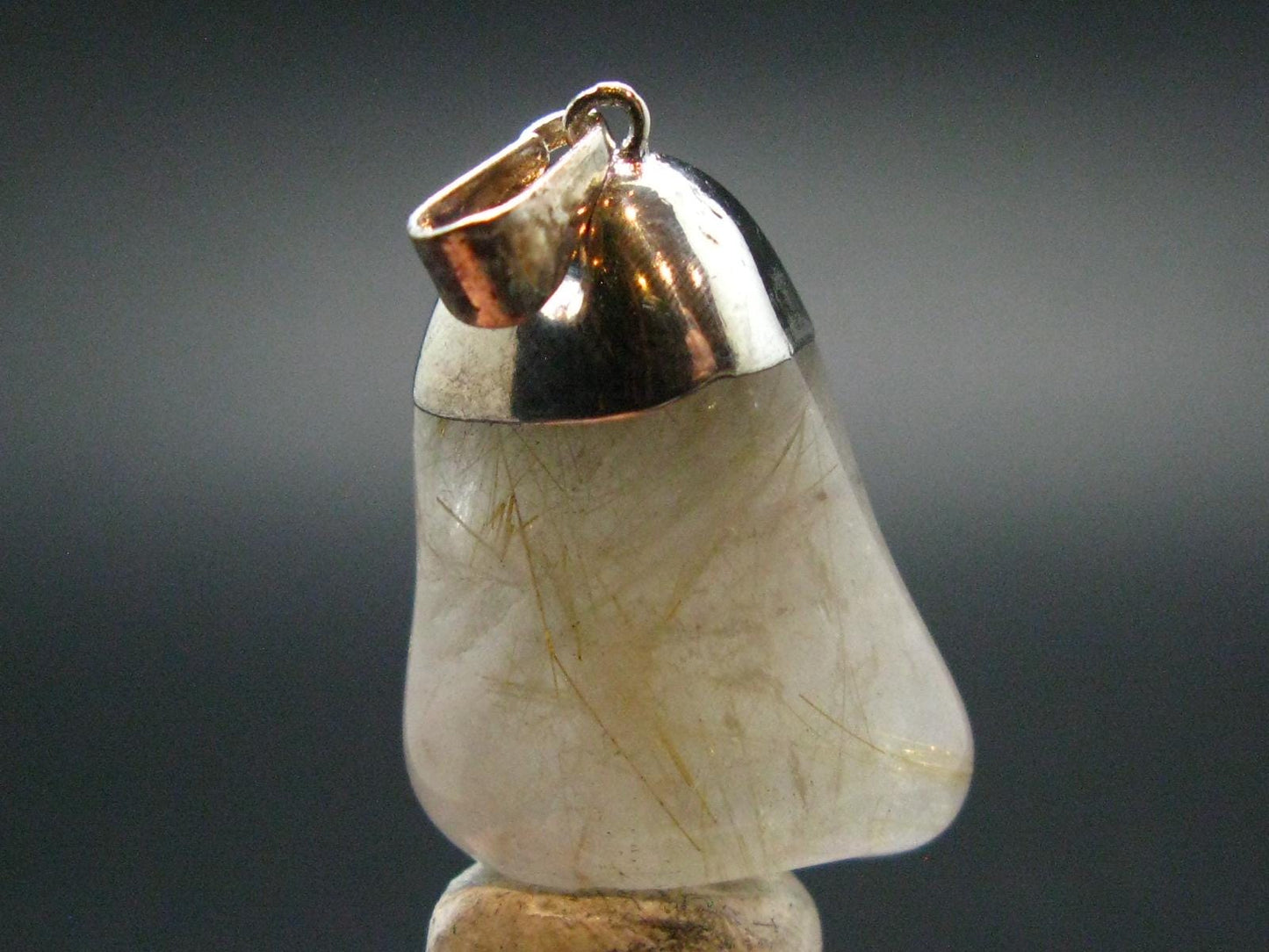Rutilated Quartz Silver Pendant From Brazil - 1.5"