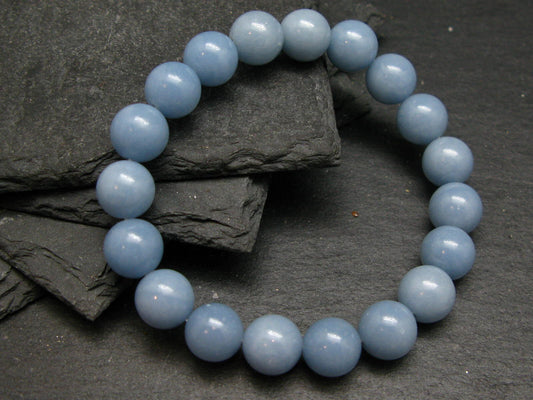 Angelite Anhydrite Genuine Bracelet ~ 7 Inches ~ 10mm Round Beads