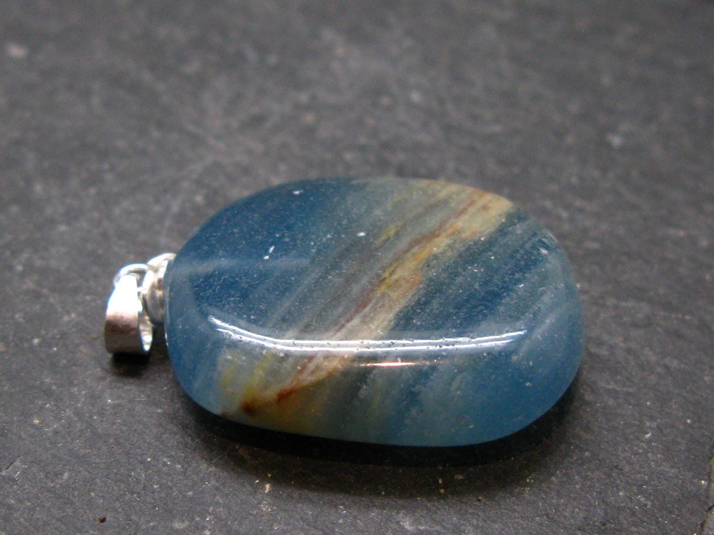 Lemurian Aquatine Blue Calcite Silver Pendant from Argentina - 1.3" - 7.96 Grams