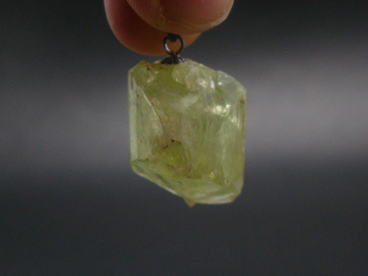 Rare Gemmy Yellowish-Green Brazilianite Terminated Crystal Silver Pendant From Brazil - 1.1" - 6.55 Grams
