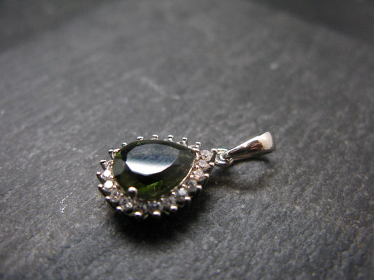 Moldavite Tektite Silver Pendant from Czech Republic - 0.9" - 2.27 Grams