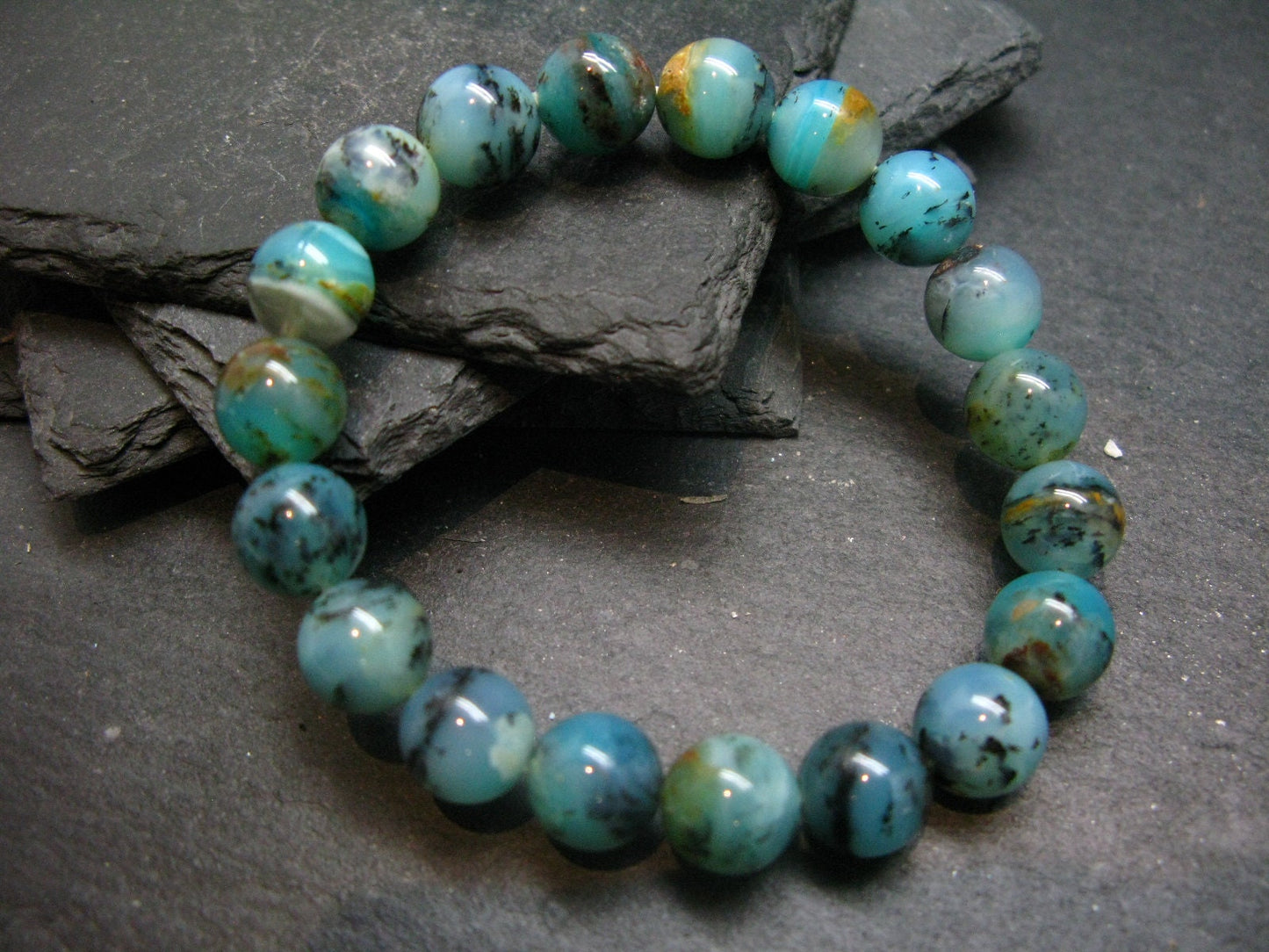 Gem Blue Opal Genuine Bracelet ~ 7 Inches ~ 10mm Round Beads