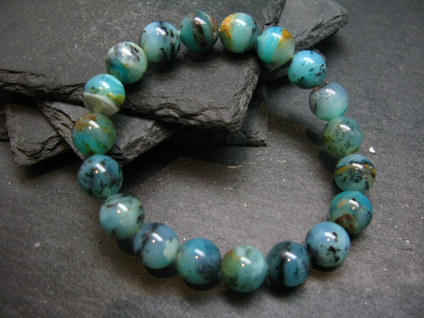 Gem Blue Opal Genuine Bracelet ~ 7 Inches ~ 10mm Round Beads