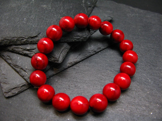 Red Coral Genuine Bracelet ~ 7 Inches ~ 11mm Round Beads