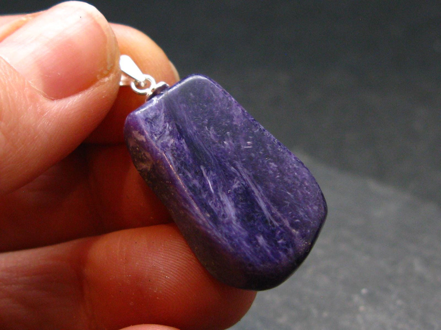 Rare High-Quality Charoite Pendant In SS From Russia - 1.4" - 5.15 Grams