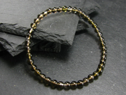 Smoky Quartz Genuine Bracelet ~ 7 Inches ~ 4mm Round Beads