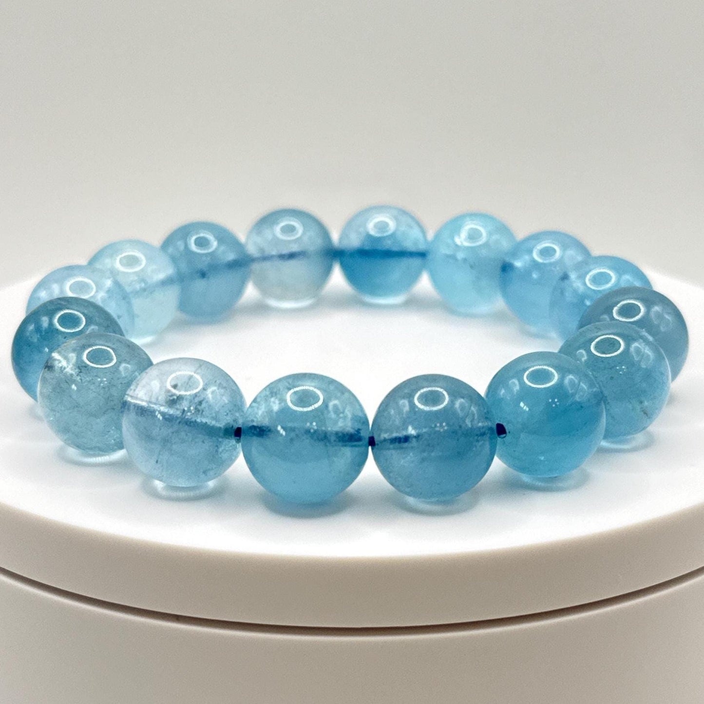 Swiss Blue Topaz Bracelet – Large Natural Round Beads, Stretch Design - 77.28 Grams