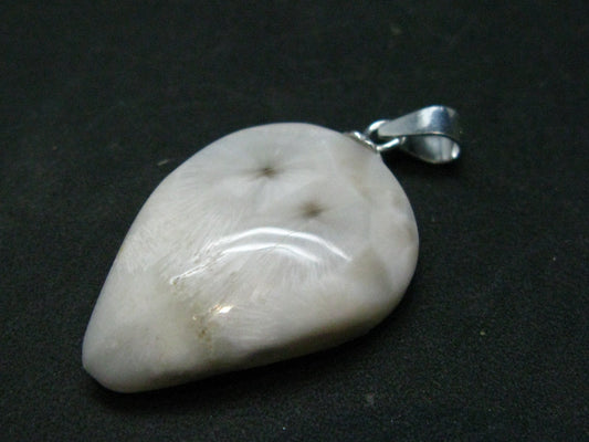 Natrolite Sterling Silver Pendant Necklace From Indonesia - 1.2" - 2.42 Grams