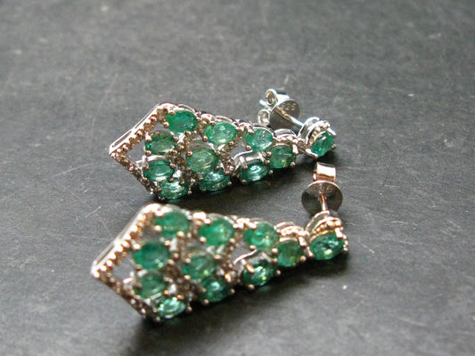 Gem Emerald Faceted Silver Earrings From Colombia - 5.90 Grams Total
