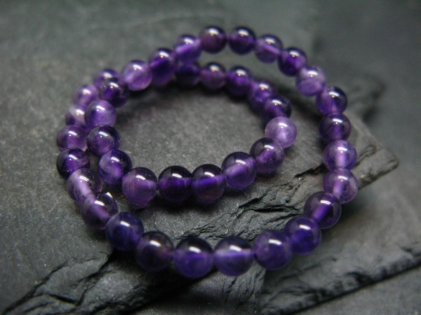 Amethyst Genuine Bracelet ~ 7 Inches ~ 4mm Round Beads
