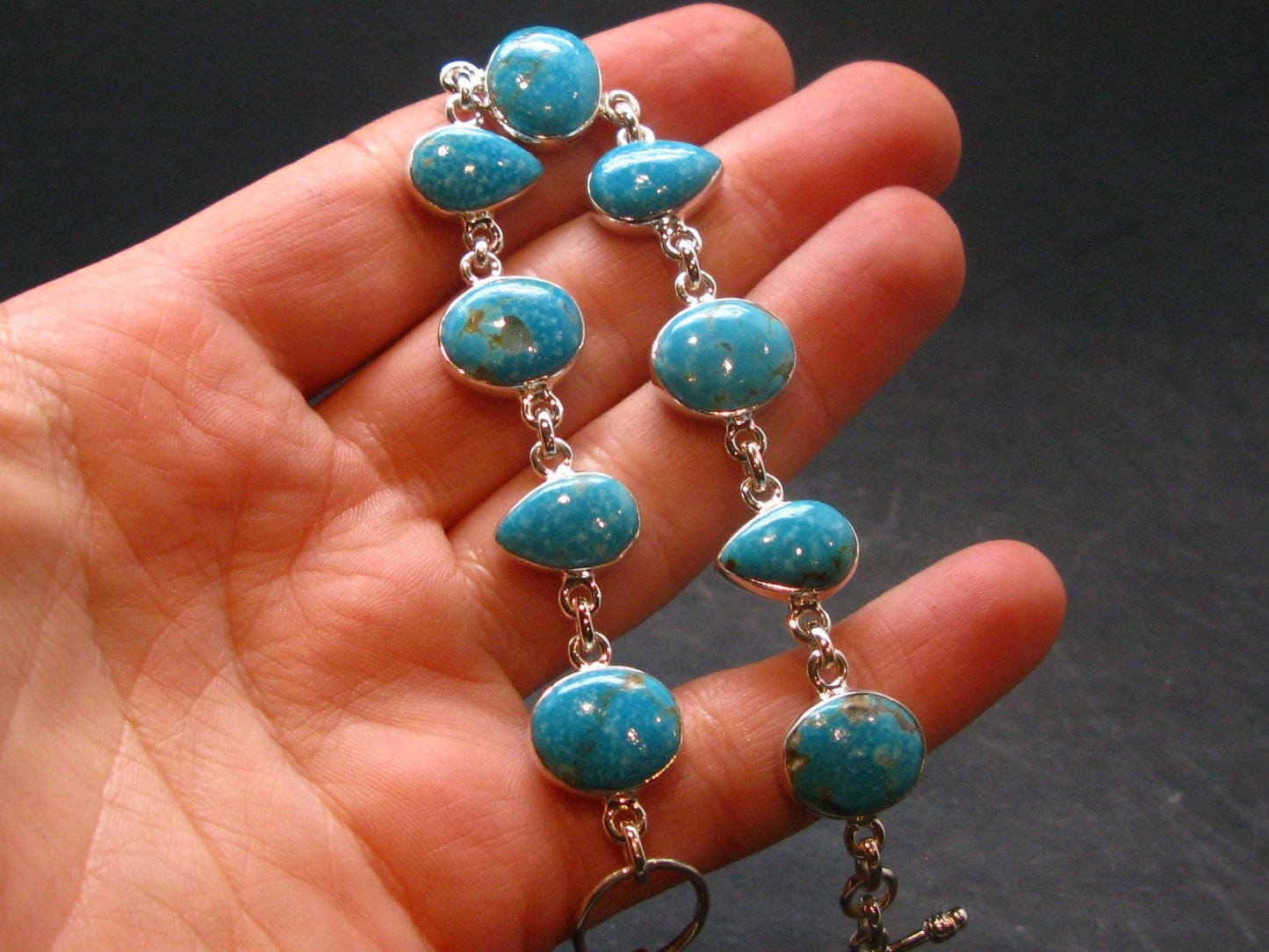Amazing Intense Blue Genuine Turquoise Silver Bracelet - Adjustable Size - 13.67 Grams