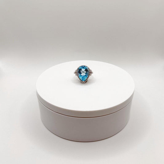 Swiss Blue Topaz Pear-Cut Ring with Accents – Bold Elegance & Uplifting Energy - Size 6