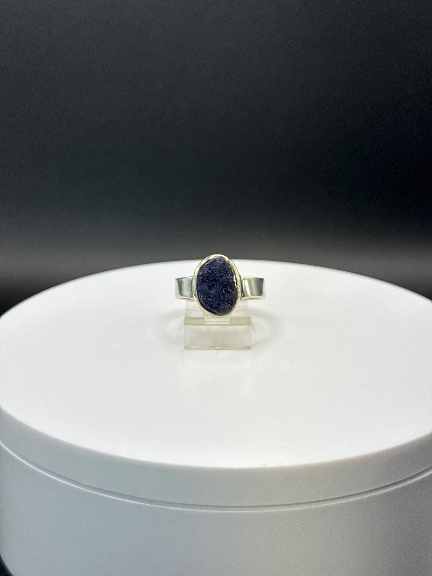 Azurite Ring | Natural Deep Blue Crystal | Sterling Silver Statement Ring - Size 8.5