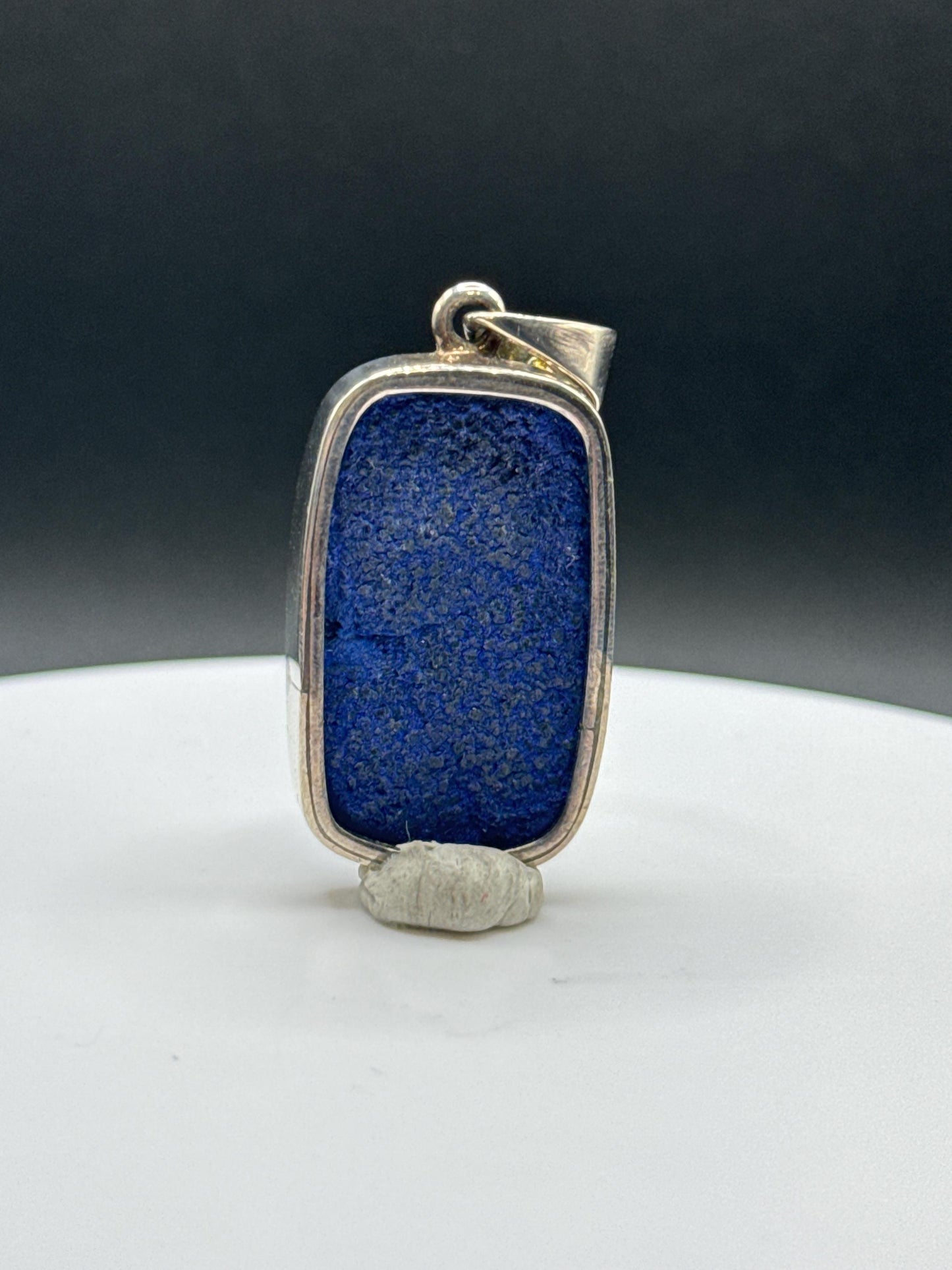Raw Azurite Silver Amulet | Deep Blue Crystal