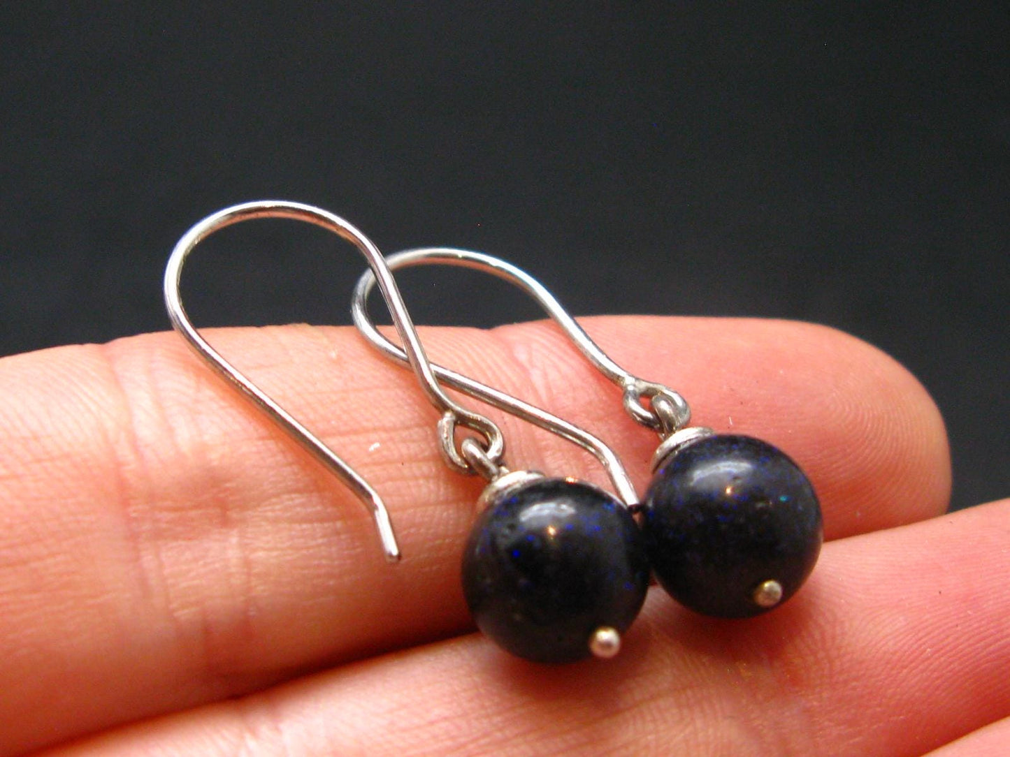 Rare Black Opal Silver |Earrings From Australia - 1.0" - 1.97 Grams