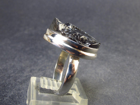 Unpolished Elite Shungite Silver Ring from Russia - Size 7 - 6.02 Grams