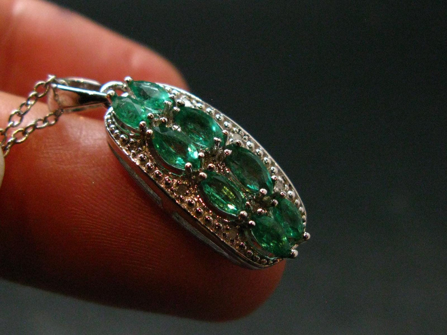 Emerald Silver Pendant W/Chain From Colombia - 3.68 Grams Total