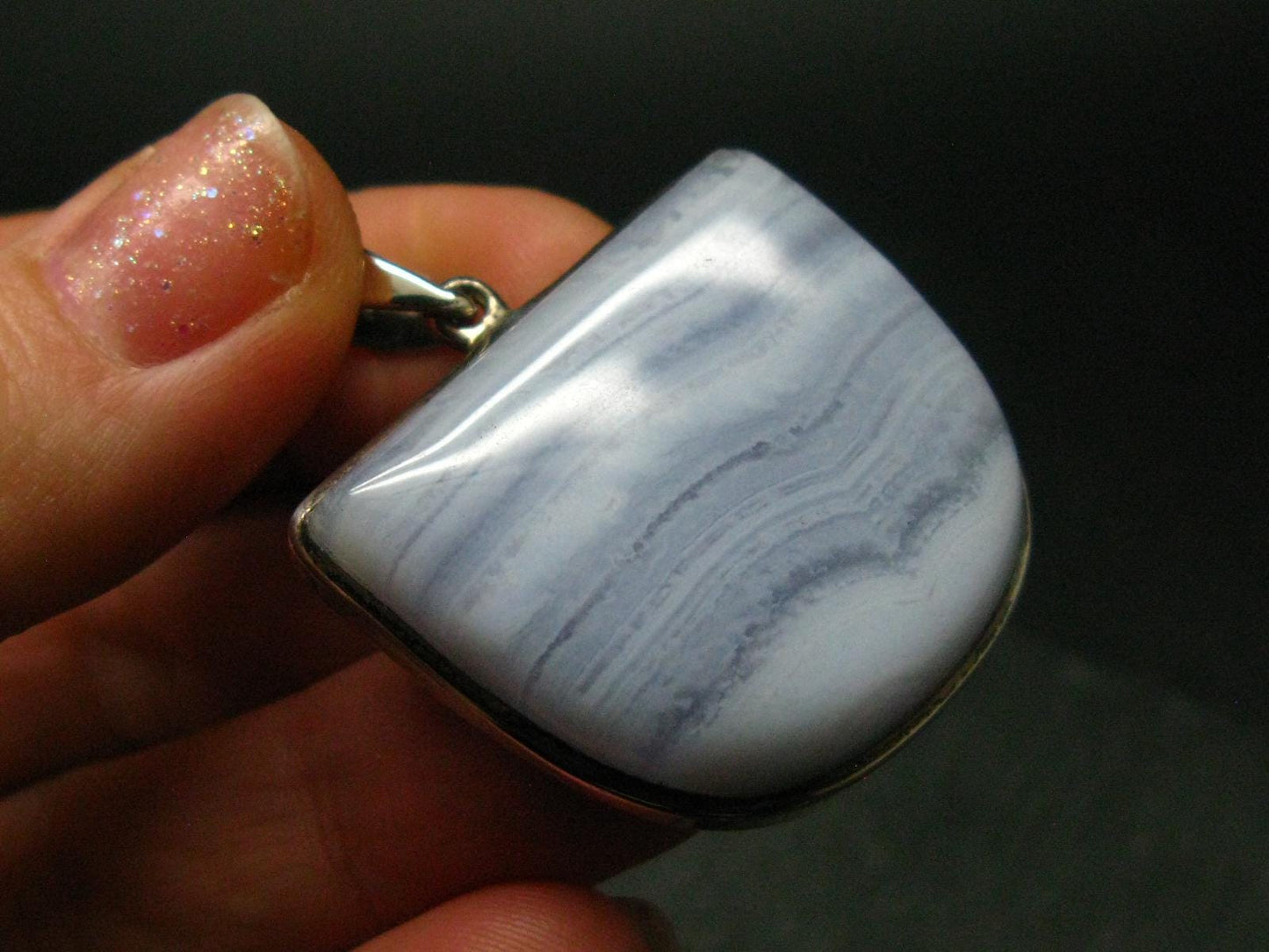 Gem of Ecology!! Large Soft Blue Lace Agate 925 Silver Pendant from Namibia - 1.5" - 13.8 Grams