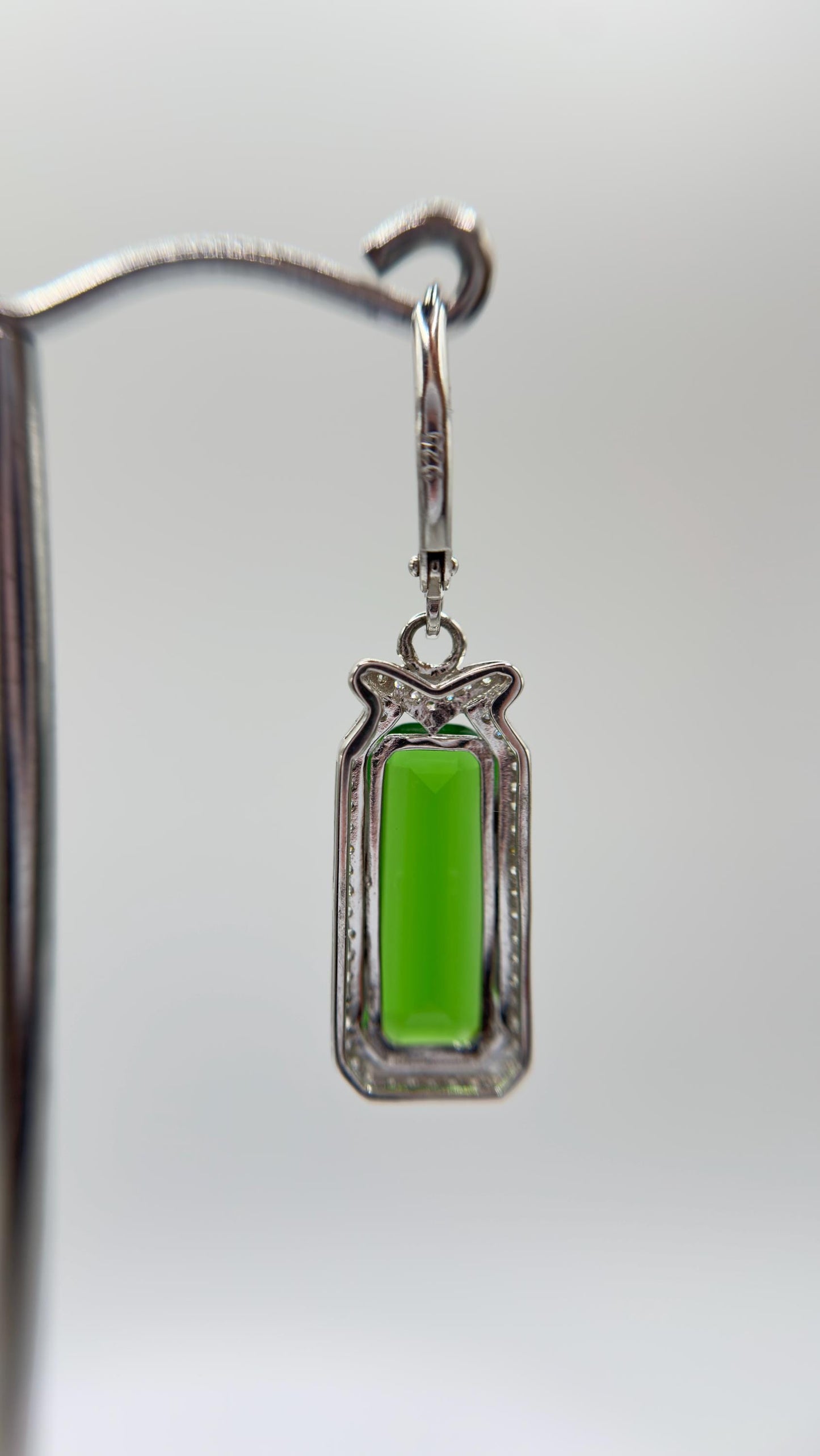 Green Helenite Emerald Cut Earrings – Halo Sterling Silver Dangle Earrings