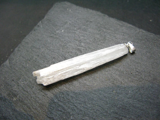 Scolecite Silver Pendant From India - 2.3"