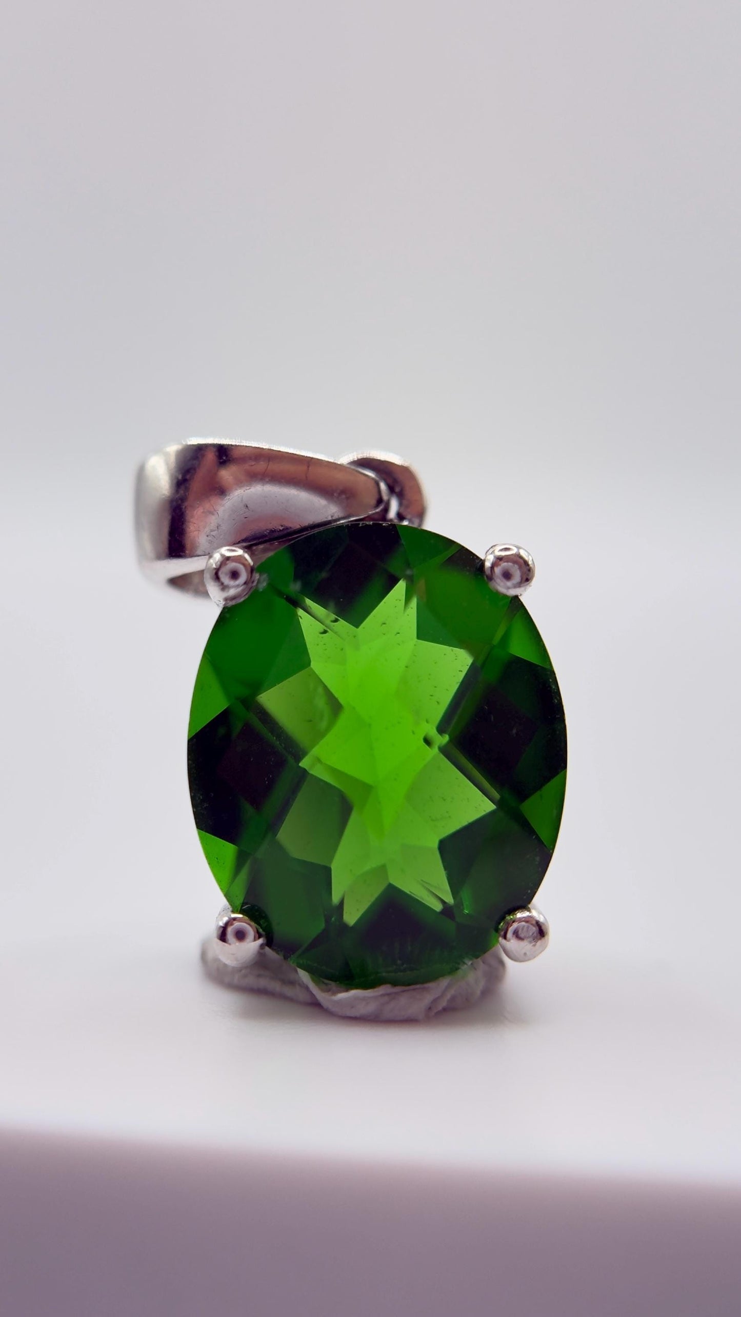 Green Helenite Oval Pendant – Sterling Silver Faceted Gemstone Necklace Pendant