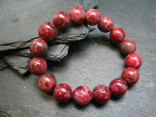 Thulite Genuine Bracelet ~ 7 Inches ~ 12mm Round Beads
