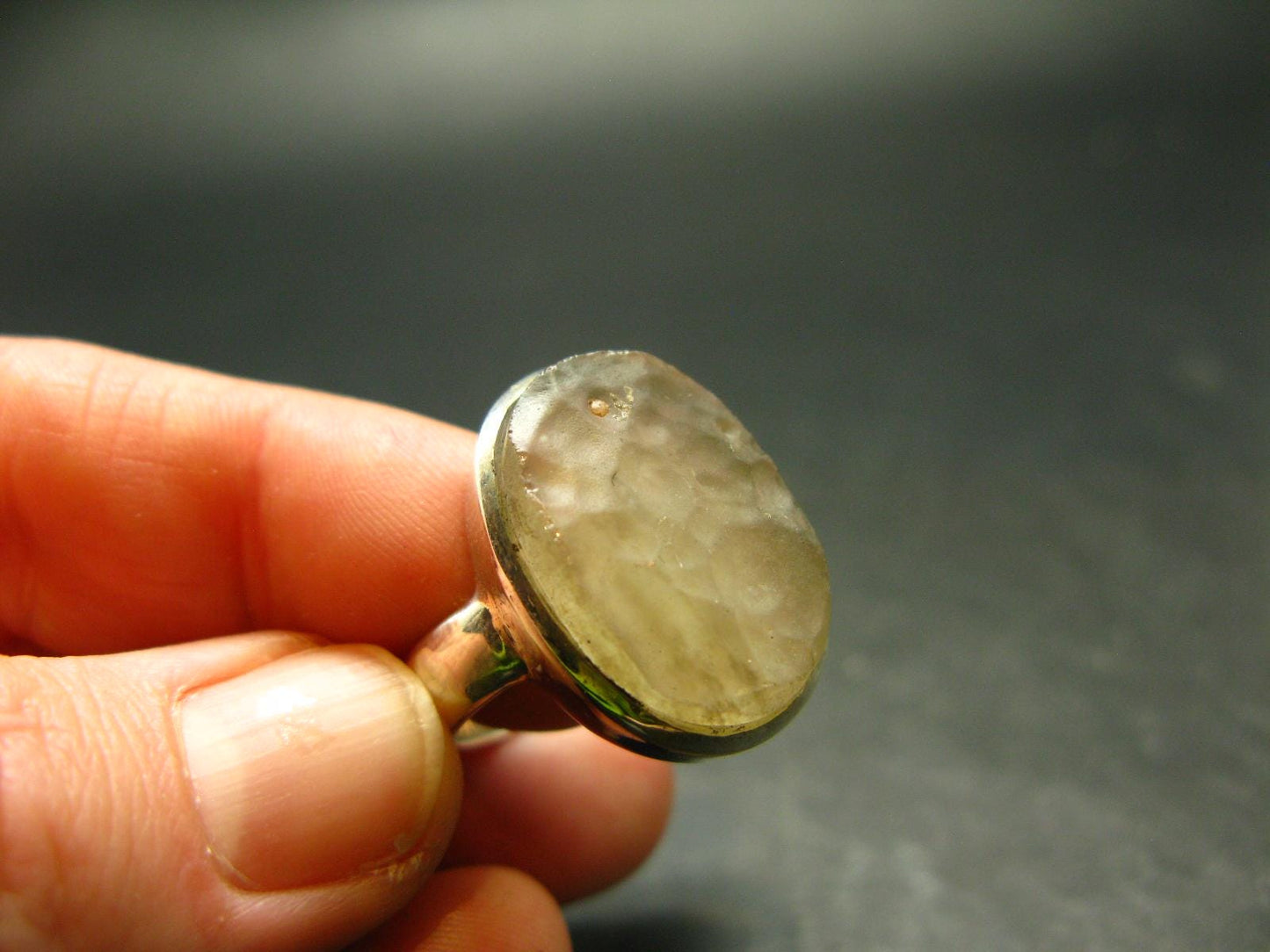 Natural Gem Raw Libyan Desert Glass Tektite Sterling Silver Ring from Libya - Size 9 - 8.9 Grams