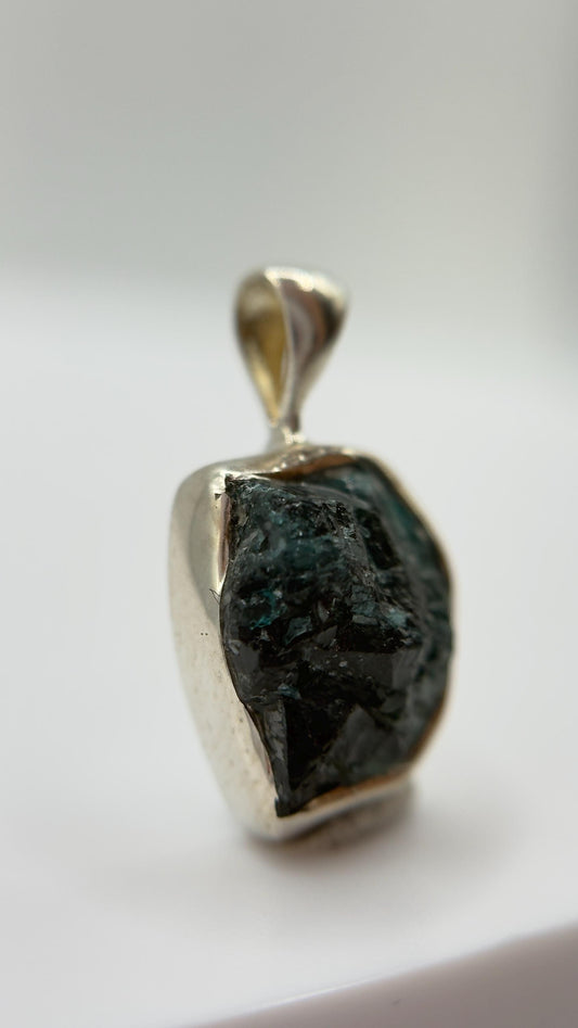 Raw Grandidierite Crystal Pendant Blue Green Gemstone Silver Necklace Rare Stone Jewelry Gift