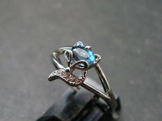 Natural Facetted Blue Topaz Crystal Ring - 1.88 Grams - Size adjustable