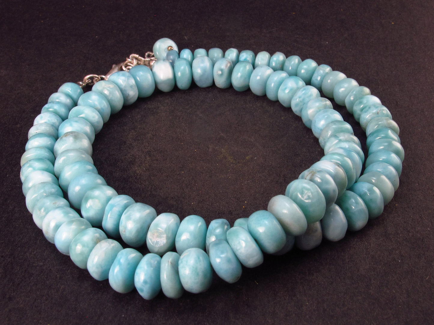 Larimar Necklace Rondelle Beads From Dominican Republic - 19.5" - 30 Grams