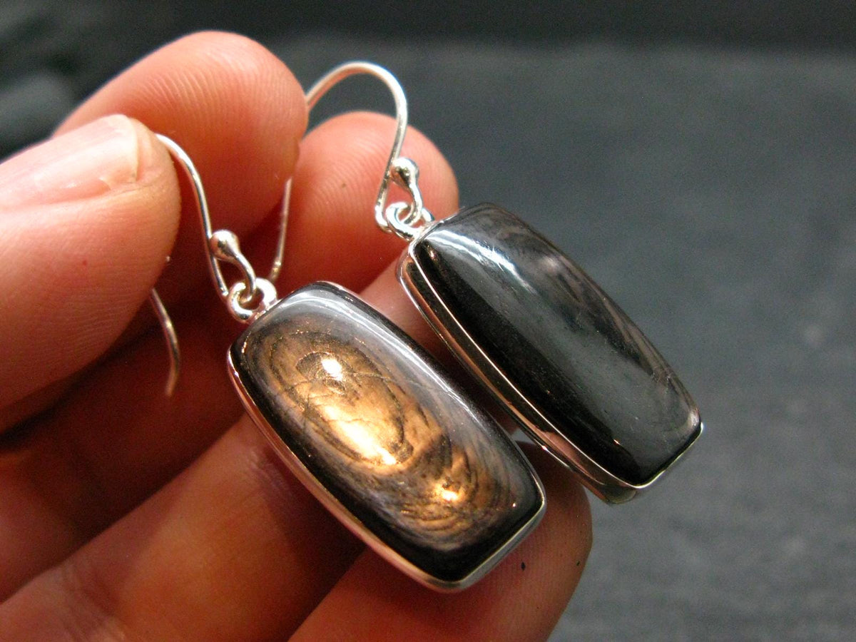 Tumbled Hypersthene Silver Earrings From Canada - 1.5" - 6.38 Grams