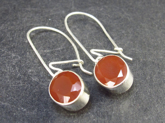 Natural Reddish Orange Faceted Hessonite Garnet 925 Sterling Silver Earrings - 1.5" - 3.6 Grams