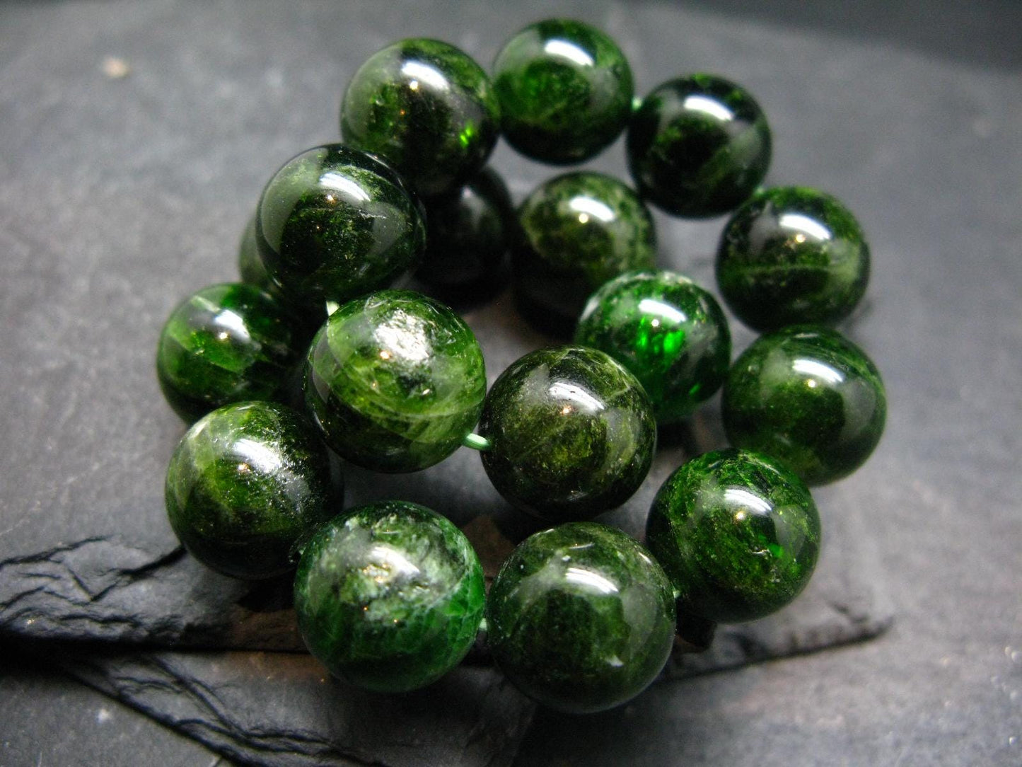 Chrome Diopside Genuine Bracelet ~ 7.5 Inches ~ 13mm Round Beads