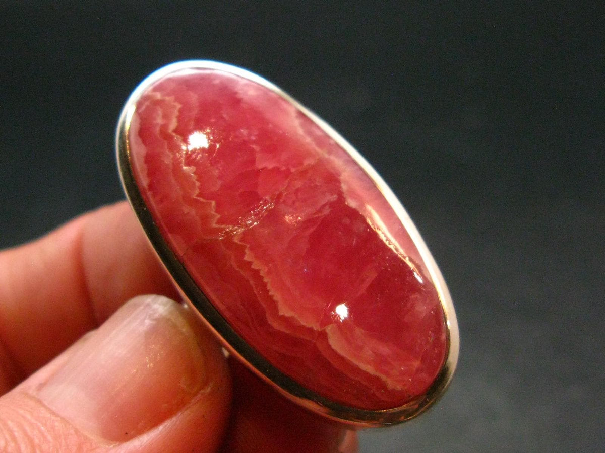 Rhodochrosite Silver Ring From Argentina - 15.54 Grams - Size 7.5