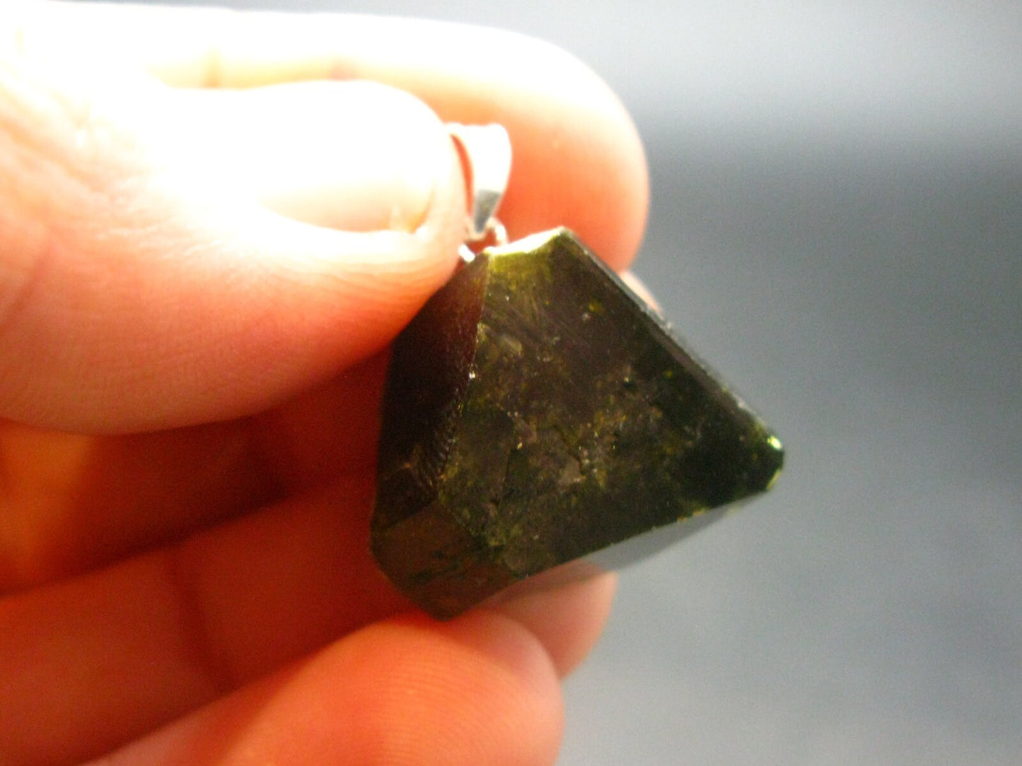 Nice Rare Terminated Epidote Crystal Silver Pendant From Peru - 0.8" - 6.31 Grams