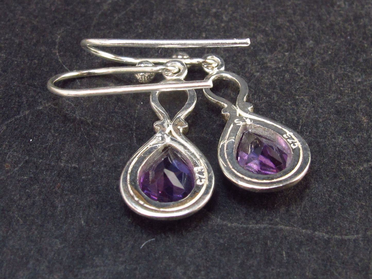 Orchid St. Valentine Gem!! Drop Shaped Faceted Natural Amethyst 925 Sterling Silver Drop Earrings - 1.2" - 1.8 Grams
