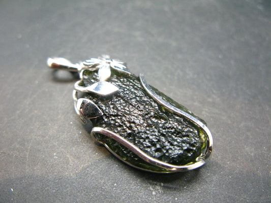 Large Gem Moldavite Tektite SS Pendant From Czech Republic - 8.25 Grams - 1.8"