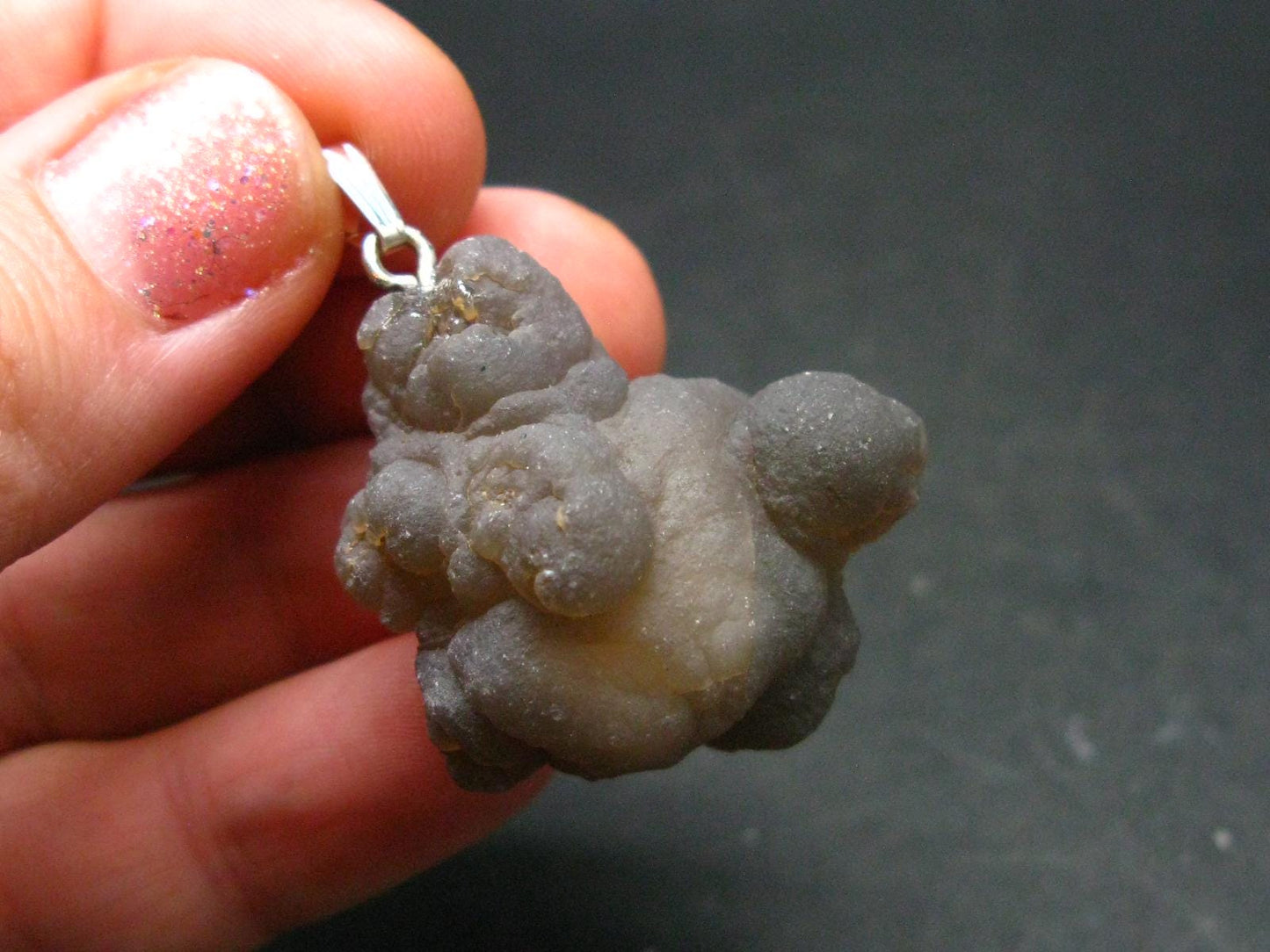 Truffle Chalcedony!! Spheroidal Chalcedony Nodules Crystal Silver Pendant From Morocco - 1.5"