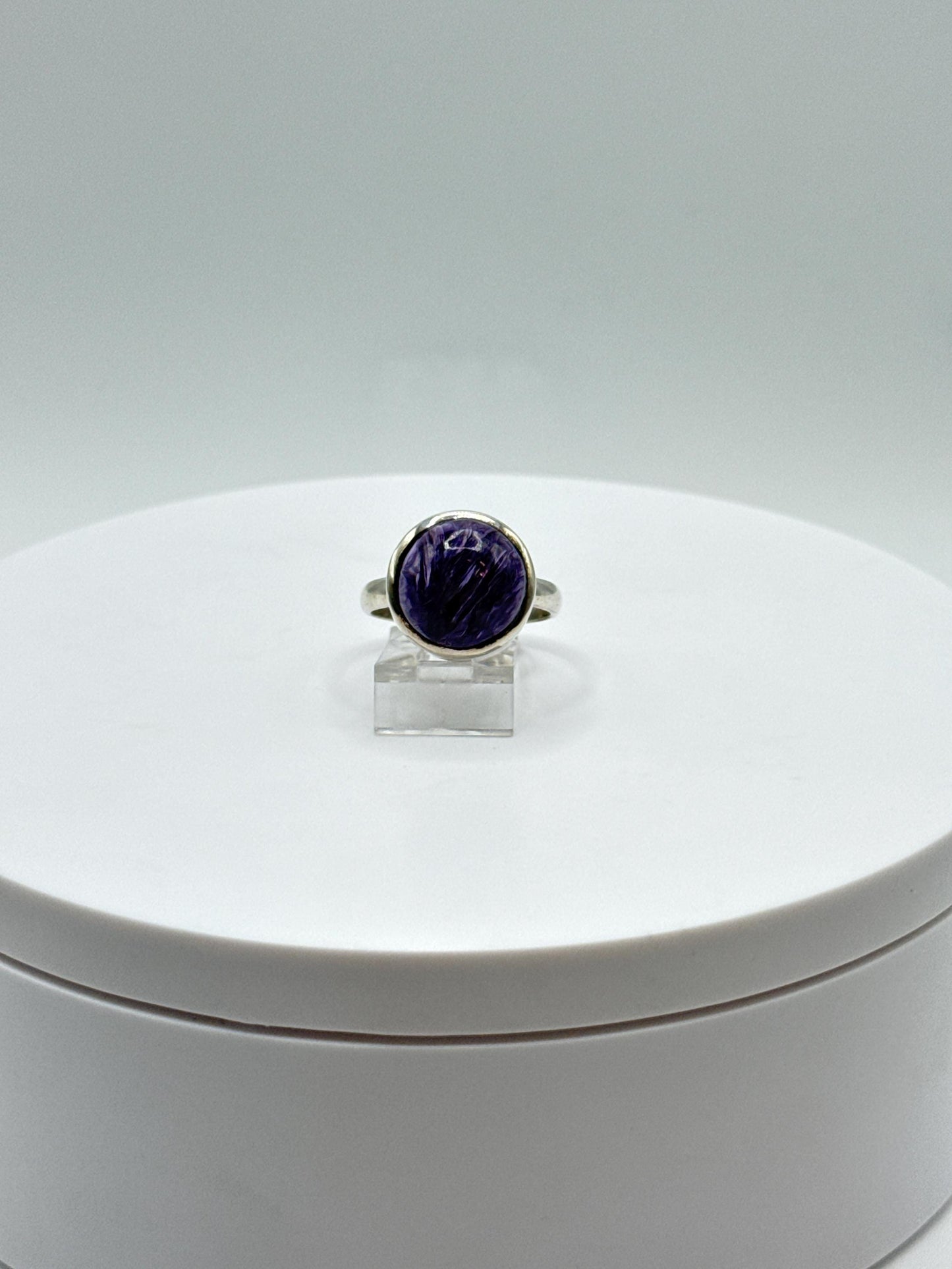 Beautifully Round Charoite Sterling Silver Ring - Size 8