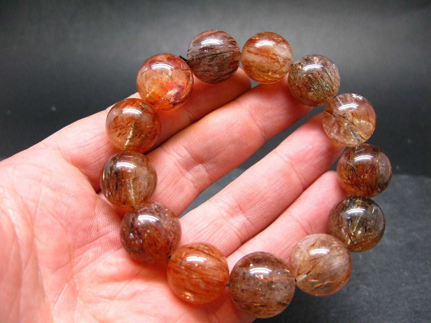 Red Rutilated Quartz Genuine Bracelet ~ 7.5 Inches ~ 18mm Round Beads