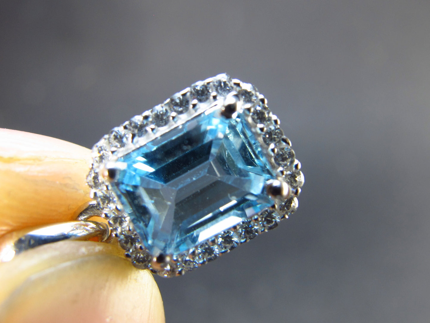 Elegant Genuine Solitaire Sky Blue Topaz Sterling Silver Pendant with CZ From Brazil - 0.7" - 1.42 Grams