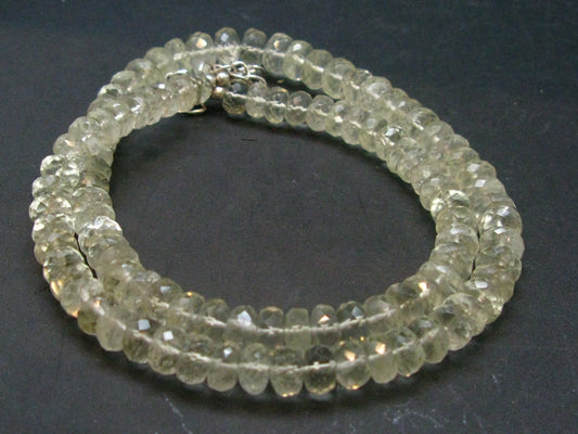 Gem Libyan Desert Glass Tektite Necklace Faceted Rondelle Beads from Libya - 19.5" - 28.28 Grams