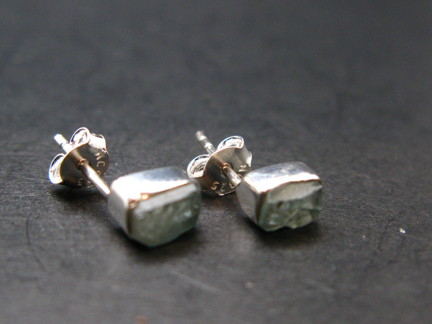 Blue Zircon Silver Stud Earrings from Cambodia - 1.23 Grams