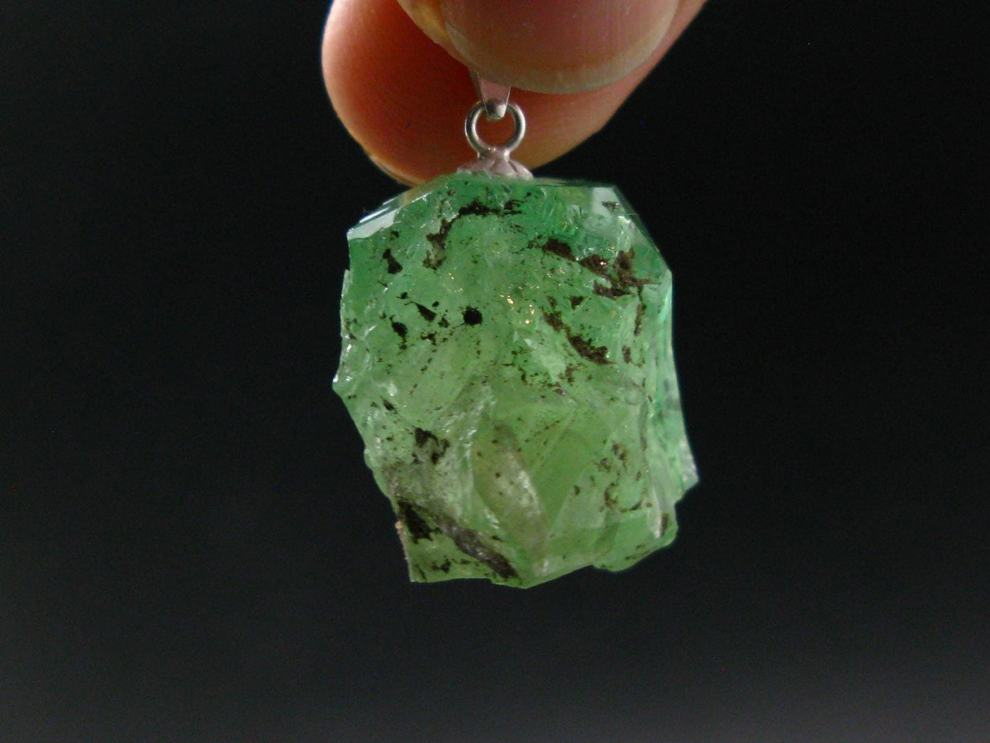 Tsavorite Gem Green Garnet Sterling Silver Pendant From Tanzania - 1.1" - 8.60 Grams