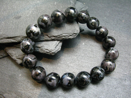 Gabbro Mystic Merlinite Genuine Bracelet ~ 7 Inches ~ 12mm Round Beads