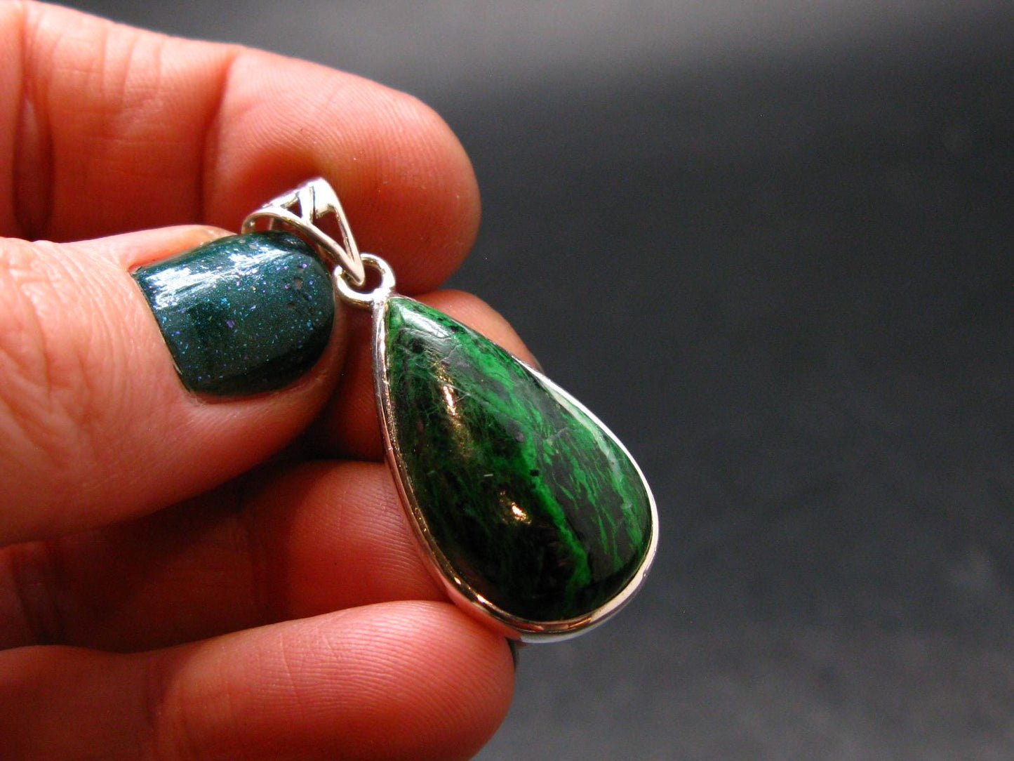 Extremely Rare Natural Maw Sit Sit Crystal Silver Pendant from Myanmar - 1.4" - 5.05 Grams